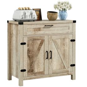 Modern Farmhouse Sideboard with Storage, Buffet Cabinet with 2 Barn Doors and Drawer for Dining Room, Oak